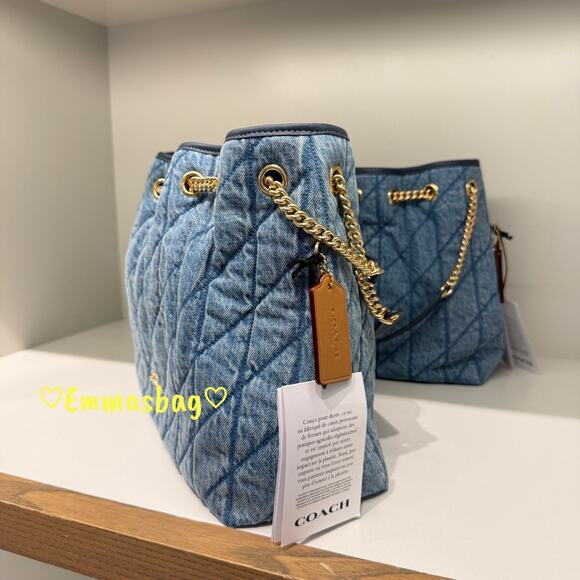 Coach Evelyn Shoulder Bag In Regenerative Cotton With Quilting CDC02 Indigo - Picture 2 of 7